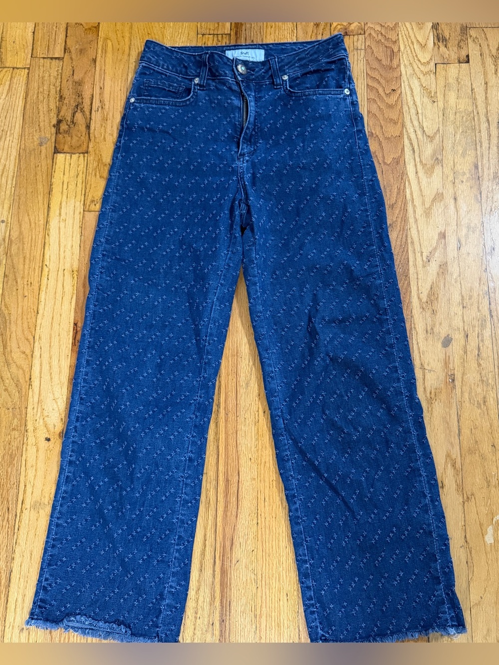 Shaft Denim Jeans made in Italy Micro Cross Stitched Wide Leg Flare